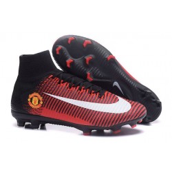 2016 Nouveau Chaussures de Football Mercurial Superfly V FG Manchester United Football Club Rouge Noir Blanc