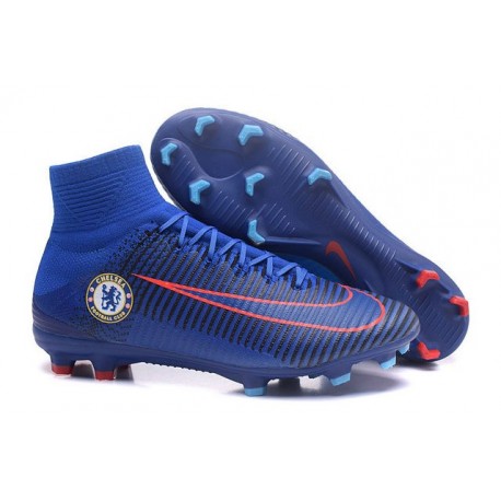 2016 Nouveau Chaussures de Football Mercurial Superfly V FG Chelsea FC Bleu Orange