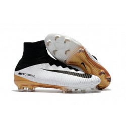 Nouveau Chaussures de Football Mercurial Superfly V FG pour Hommes Blanc Or Noir