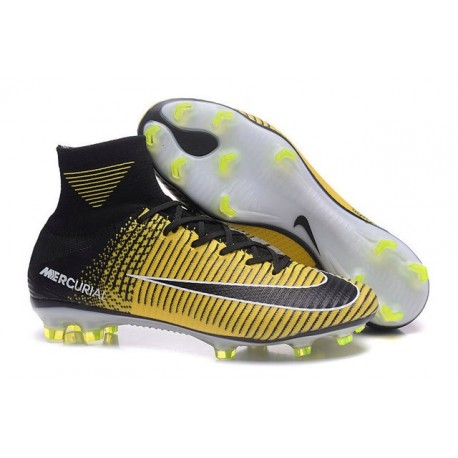 Nouveau Chaussures de Football Mercurial Superfly V FG pour Hommes Jaune Noir Blanc