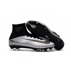 Nouveau Chaussures de Football Mercurial Superfly V FG pour Hommes Argent Noir