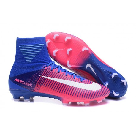 Nouveau Chaussure Foot Nike 2017 Mercurial Superfly V FG Rose Bleu Blanc