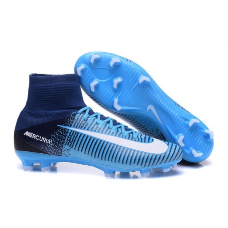 Chaussure de Foot Mercurial Superfly V ACC FG Crampons Foot Nike Bleu Blanc