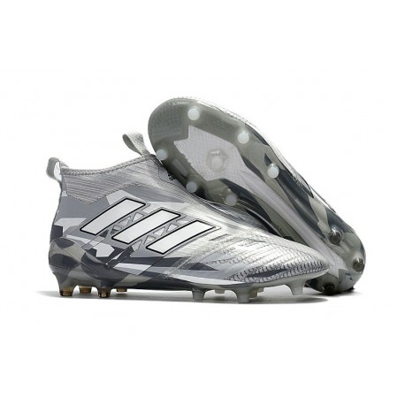 Chaussure Adidas Ace 17 Purecontrol FG Crampons Foot Pas Cher Gris clair Blanc Noir