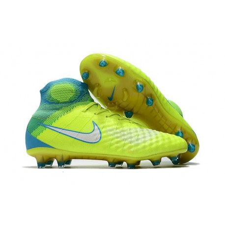 Nouvelle Chaussures de Foot Nike Magista Obra II FG- Volt Blanc Bleu Chlore