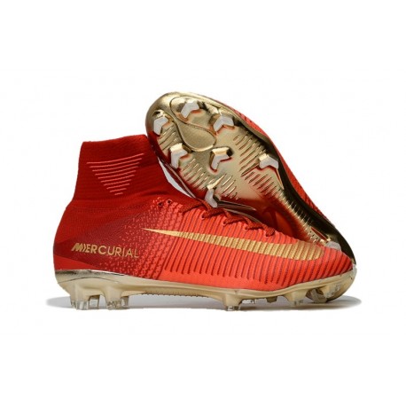 2017 Nouveau Chaussures de Football Mercurial Superfly V FG Rouge Or