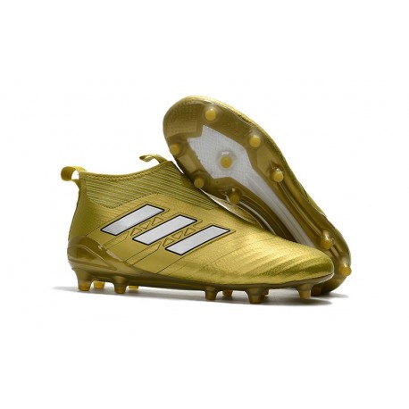 Chaussure Adidas Ace 17+ Purecontrol FG Crampons Foot Pas Cher Or Blanc