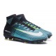 2017 Nouveau Chaussures de Football Mercurial Superfly V FG Noir Blanc Bleu