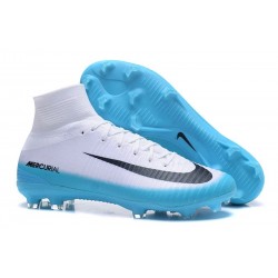 Chaussures de Foot Nike Mercurial Superfly V FG Blanc Bleu Noir