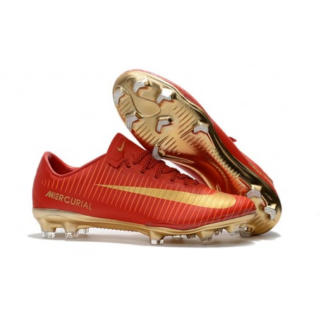 Chaussure de Foot Nike Mercurial Vapor XI FG Pas Cher CR7 Or Rouge