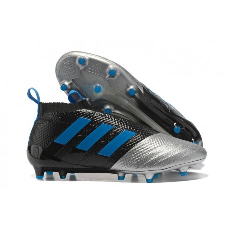 Chaussure Adidas Ace 17+ Purecontrol FG Crampons Foot Pas Cher Noir Argenté Bleu