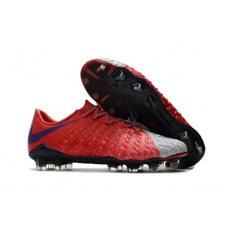 Chaussures de Football pour Hommes Nike Hypervenom Phantom III FG Rouge Gris Bleu