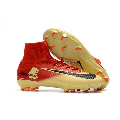 Chaussures de Foot Nike Mercurial Superfly V FG Rouge Jaune Noir