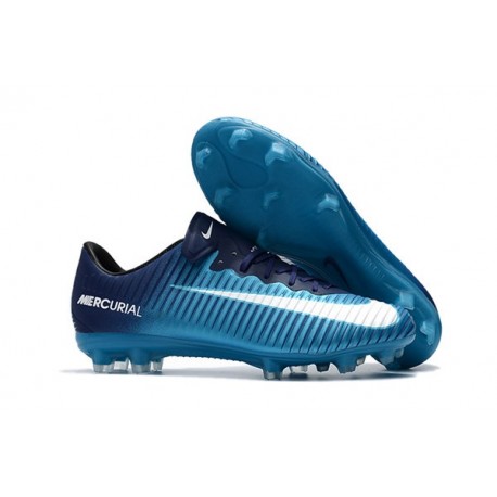 Nouvelles Nike Mercurial Vapor 11 FG Crampons de Football pour Hommes Bleu Blanc