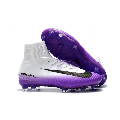 2017 Nouveau Chaussures de Football Mercurial Superfly V FG Noir Blanc Violet