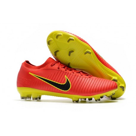 Nouveau Chaussures de football - Nike Mercurial Vapor Flyknit Ultra FG Rouge Jaune Noir