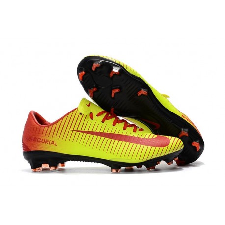 Nouvelles Nike Mercurial Vapor 11 FG Crampons de Football pour Hommes Rouge Jaune