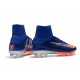 Chaussures de Foot Nike Mercurial Superfly V FG Bleu Royal Chrome Carmin