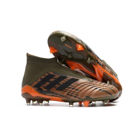 Nouvelles Crampons Foot adidas Predator 18+ FG Olive Noir Orange Vif