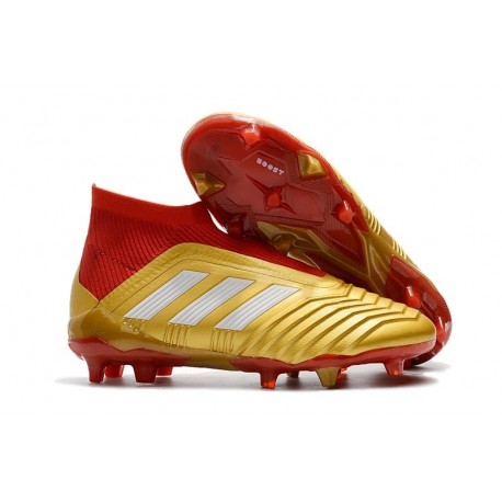 Nouvelles Crampons Foot adidas Predator 18+ FG Or Rouge Blanc