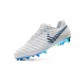 Campons Foot pour Hommes Nike Tiempo Legend VII Elite FG Blanc Gris Métallique Bleu Héros