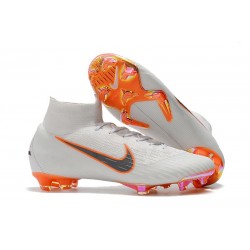 Nouveau Chaussures de football Nike Mercurial Superfly VI 360 Elite FG Blanc Gris Métallique Orange Total