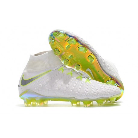 Nouvelles Crampons Foot - Chaussure Hypervenom Phantom III Elite DF FG Blanc Gris Métallique Volt