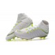 Nouvelles Crampons Foot - Chaussure Hypervenom Phantom III Elite DF FG Blanc Gris Métallique Volt