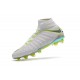 Nouvelles Crampons Foot - Chaussure Hypervenom Phantom III Elite DF FG Blanc Gris Métallique Volt