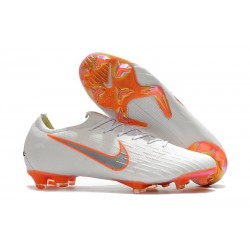 Chaussures de Football - Nike Mercurial Vapor XII Elite FG Blanc Gris Métallique Orange Total