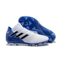 Crampons Foot pour Hommes Adidas Nemeziz Messi 18.1 FG Blanc Bleu