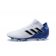 Crampons Foot pour Hommes Adidas Nemeziz Messi 18.1 FG Blanc Bleu