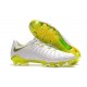 Chaussures de Football pour Hommes Nike Hypervenom Phantom III Elite FG Blanc Gris Métallique Volt