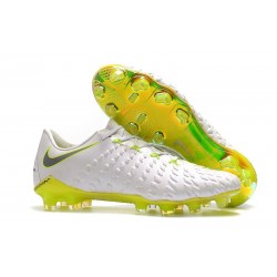 Chaussures de Football pour Hommes Nike Hypervenom Phantom III Elite FG Blanc Gris Métallique Volt