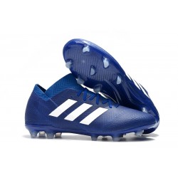 Crampons Foot pour Hommes Adidas Nemeziz Messi 18.1 FG Bleu Blanc