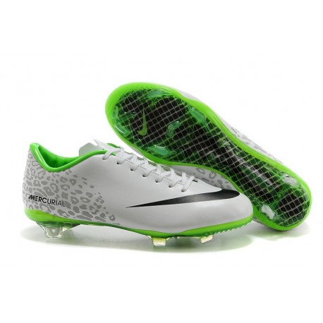 Nike Mercurial Vapor IX FG Terrain Sec Chaussure Homme Blanc Noir Vert Réfléchissant