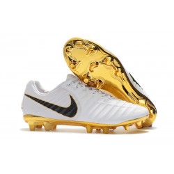 Nouveau Crampons Foot Nike Tiempo Legend VII FG Blanc Or Noir
