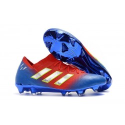 Crampons Foot pour Hommes Adidas Nemeziz Messi 18.1 FG Rouge Bleu Argent